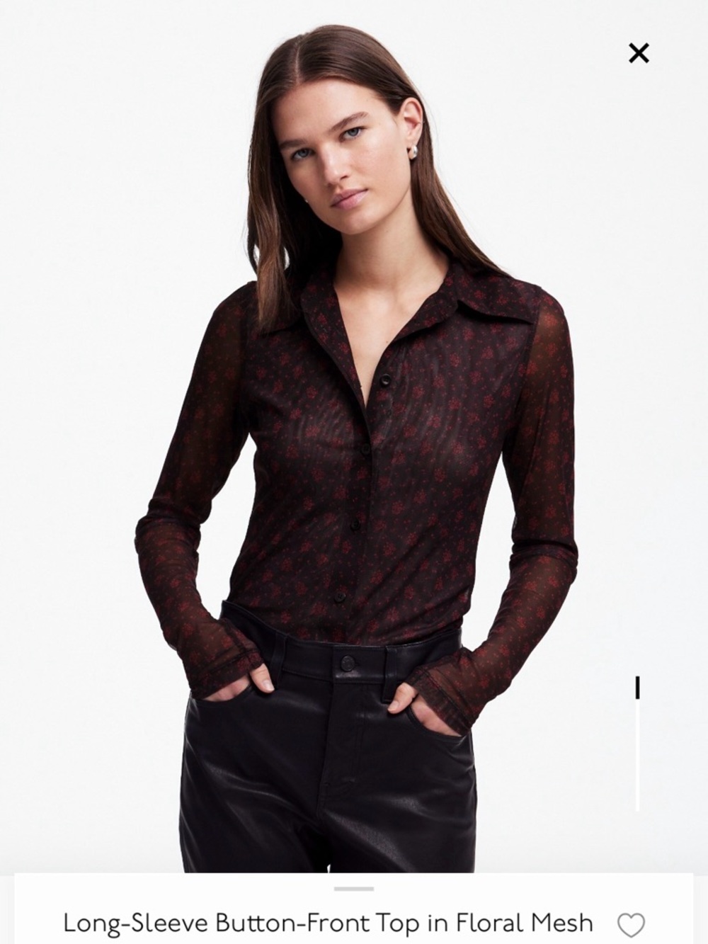 Madewell Long-Sleeve Floral Mesh Button-Front Top